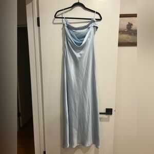 Light Blue Satin Maxi Low Back Dress